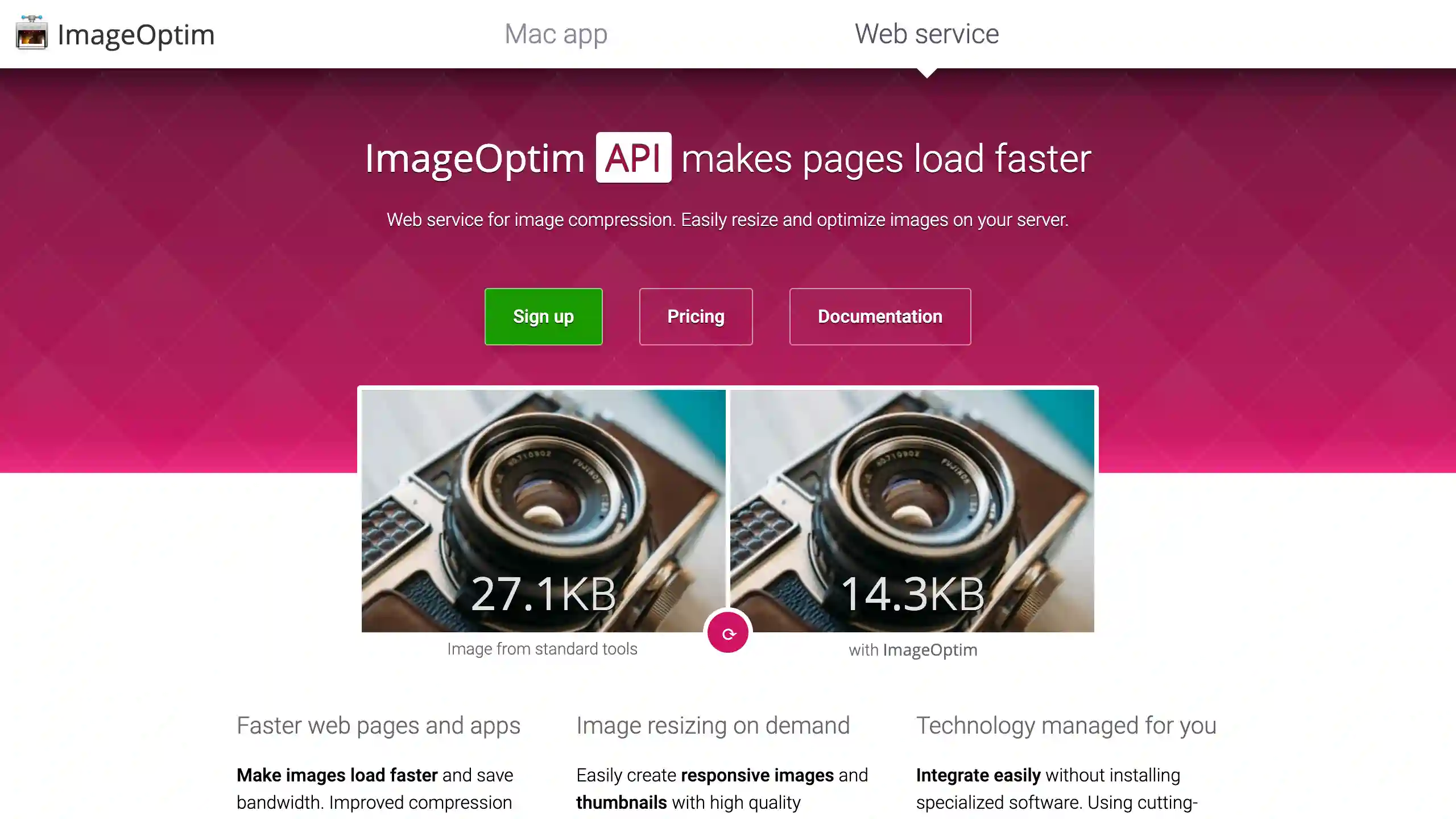 A preview of ImageOptim's landingpage